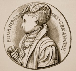Kroningsmedalje af Edward VI (sepia foto) af English School