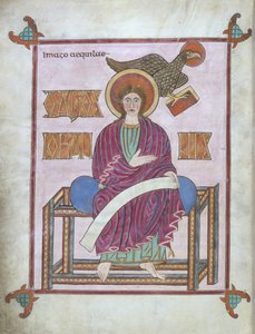 Cott Nero DIV f.209v St. John med hans symbol, fra Lindisfarne-evangelierne, 710-721 (vellum) af English School