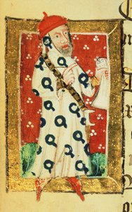 Cott Nero D VII f.105v Nigel Lorning, Ridder af strømpebåndet, fra Benefactors Book of St. Alban