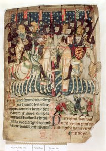 Cott Vitt A XIII f.3v William dræber Harold i slaget ved Hastings, fra 