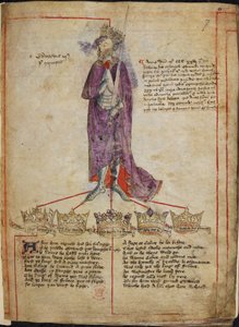 Bomuld Julius E. IV, f.7 Tegning af Edward III, med kort beretning om hans regeringstid, og linjer fra 