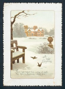 Landsted i sneen, julekort af English School