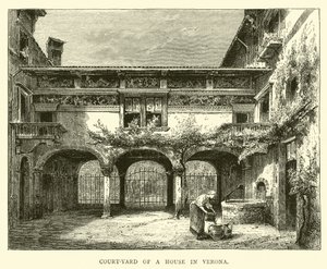 Court-yard of a house in Verona  af English School
