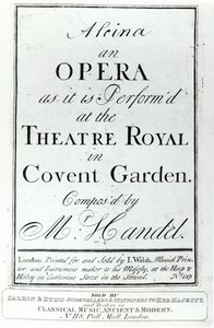 Cover til Nodehæfter til Alcina, en opera af Händel, udgivet i 1735 af English School