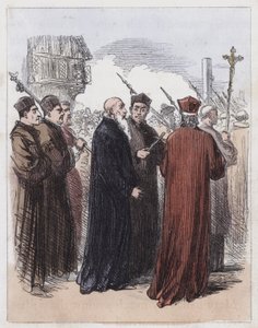 Cranmer førte til henrettelse (farvet gravering) af English School