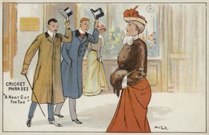 Cricket-sætninger: "en pæn snit for to" (chromolitho) af English School