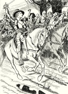 Cromwell fører sine ironsides til kamp (litografi) af English School