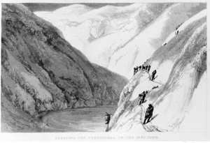 Krydser Cordillera den 1. juni fra Rejser i Sydamerika af Alexander Caldcleugh, 1825 af English School