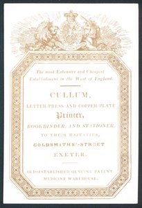 Cullum, Letter-Press og Copper-Plate Printer, handelskort af English School