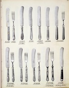 Bestikdesign, fra et handelskatalog over husholdningsvarer og tilbehør, ca. 1890-1910 af English School