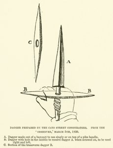 Dolk udarbejdet af Cato Street Conspirators, fra Observer, 5. marts 1820 (gravering) af English School
