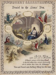 Daniel i løvenes hule (farvet gravering) af English School