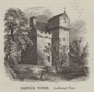 Darnick Tower, sydvestlig udsigt (gravering) af English School