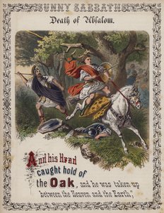 Absaloms død (farvet gravering) af English School