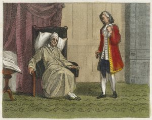 Addisons død (farvelagt kobberstik) af English School