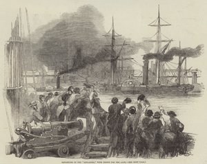 Afgang fra "Singapore" med Tropper for the Cape (gravering) af English School