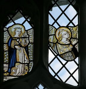 Afbilder den hellige Barbara og en engel af English School