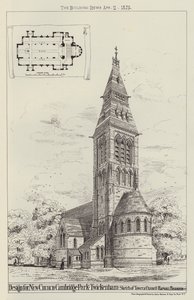 Design til New Church, Cambridge Park, Twickenham, Sketch of Tower og Chancel (gravering) af English School