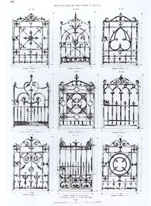 Designs til støbejernsrækværk, fra Macfarlanes Castings af English School