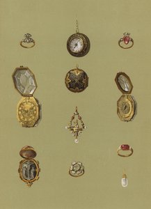 Diamantring, Guld Ur, Bloodstone Cameo, Guld Ur, Jeweled Solitaire, Opal Mourning Ring of Mary Queen of Scots, Guldring af Princess Elizabeth, Guld Watch of Octagonal Form, Guldring, Perleørering af English School
