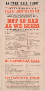 Dickens playbill: Not So Bad As We Seem at Lecture Hall, Derby, program for 25. august 1852