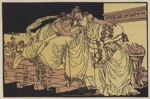 Dido på begravelsesbunken (farvelitografi) af English School