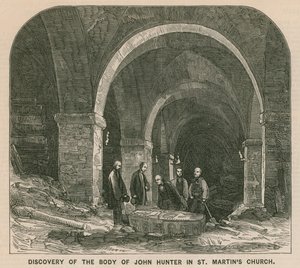 Entdeckung des Körpers von John Hunter in der St Martins Kirche, London von English School