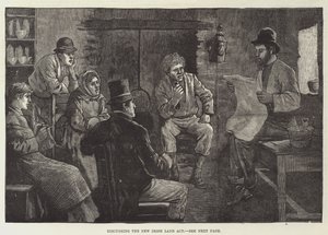 Diskussion af New Irish Land Act (gravering) af English School