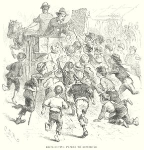 Uddeling af papirer til avisbude (gravering) af English School