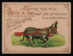 Æsel og julebesked, lykønskningskort. (chromolitho) af English School