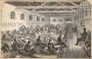 Sovesal i Coldbath Fields Prison, illustration fra The Criminal Prisons of London og Scenes from Prison Life af Henry Mayhew og John Binny, pub. 1862 af English School