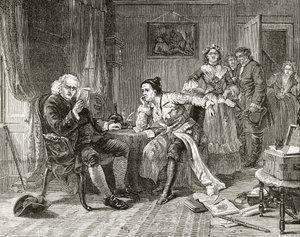Dr. Samuel Johnson læser manuskriptet til 
