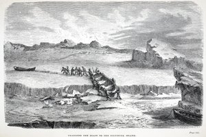 Dragging the Boats to the Illuidlek Island, pub. London 1886  af English School
