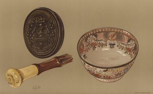 Drakes spadserestok og kaptajn Cooks punch-skål (chromolitho) af English School