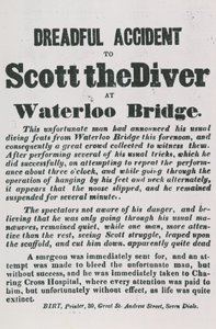 Forfærdelig ulykke af Scott the Diver ved Waterloo Bridge af English School