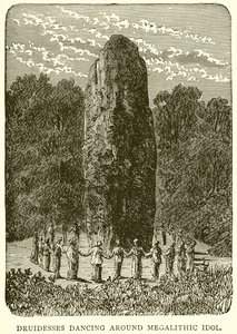 Druidinder danser omkring Megalithic Idol af English School