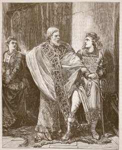 Dunstan trækker Edwy fra tilstedeværelsen af Elgiva, illustration fra Cassells Illustrated History of England (sepiafoto) af English School