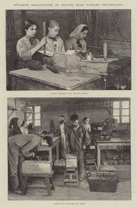 Dynamitfremstilling i Isleten, nær Fluelen, Schweiz (gravering) af English School
