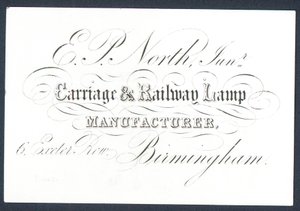 E P North, Junior, vogn- og jernbanelampefabrikant, fagkort af English School