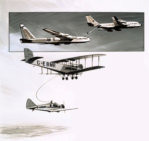 Tidlig tankning under flyvningen til en Handley Page W10 (gouache på papir) af English School