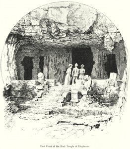 Østfronten af klippetemplet i Elephanta (gravering) af English School