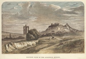 Østlig udsigt over Akropolis, Athen (farvet gravering) af English School