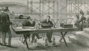 Edisons perfektionerede fonograf i brug i pressegalleriet under Handel Festivalen i Crystal Palace af English School