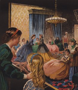 Edith og Millys husholdning (farve litho) af English School