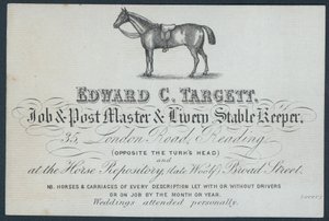 Edward C Targett, job- og postmester og staldholder, handelskort af English School