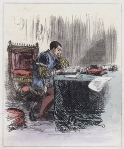 Edward VI, ved hans studier (farvegravering) af English School