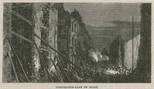 Virkningerne af eksplosionen ved Clerkenwell: Corporation Lane om natten af English School