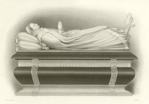 Billede af Mary, Queen of Scots på hendes grav i Westminster Abbey af English School
