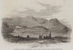 Eisteddfod, eller Congress of Welsh Literati, ved Conway Castle, Town and Castle of Conway (gravering) af English School