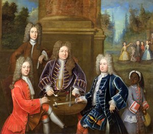 Elihu Yale (1648-1721), den anden hertug af Devonshire, Lord James Cavendish, Mr Tunstal and a Page, ca. 1708